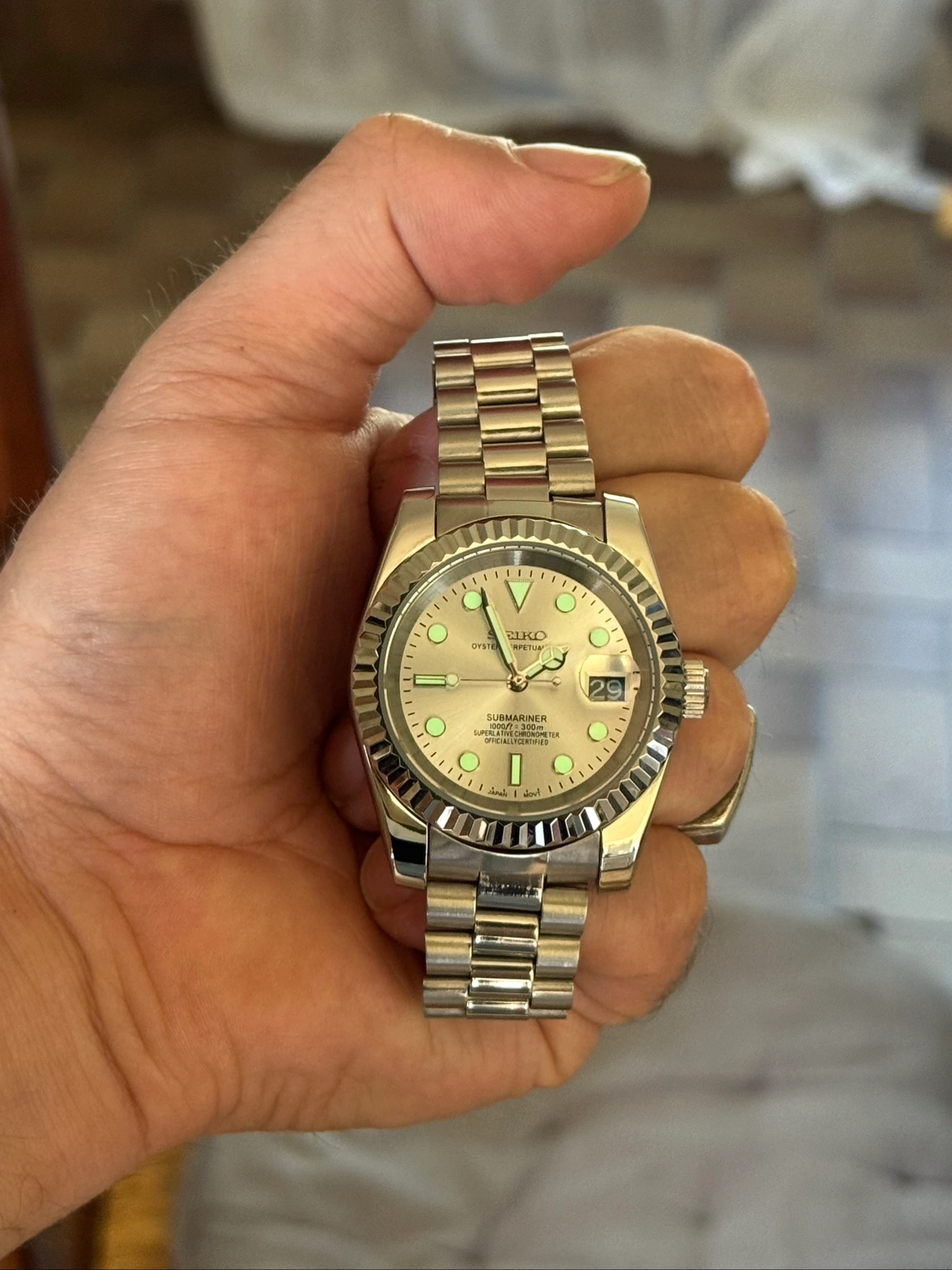 Seiko Mod NH35 Automático 39 mm – Esfera Plateada – Cristal de Zafiro – Brazalete Presidente – Nuevo – photo 6